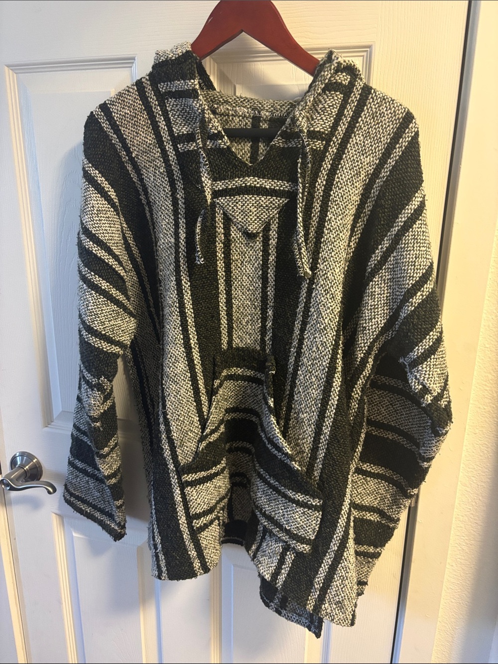 Black & Cream Striped Baja Hoodie